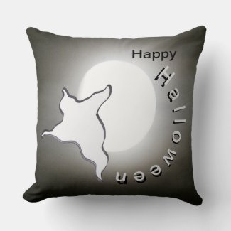 Ghost & Moon Cust. Happy Halloween Throw Pillow