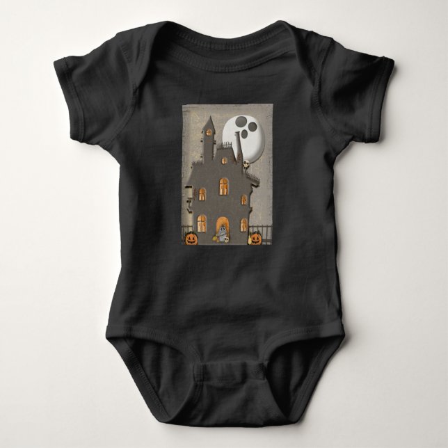 Ghost Moon Over Haunted House Baby Bodysuit (Front)