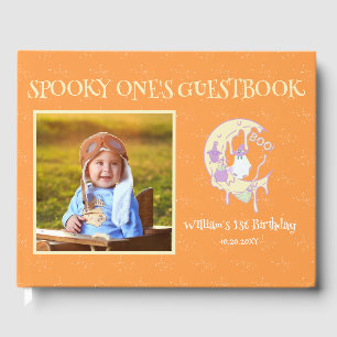 Ghost Moon Spooky One Boy 1st Birthday Halloween Guest Book