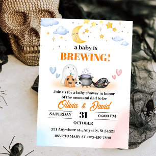 Ghost, Moonlit Sky,Whimsical Halloween Baby Shower Invitation