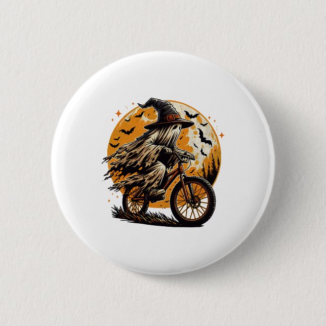 Ghost Mountain Biking Halloween Scary Costume Ride Button (Front)