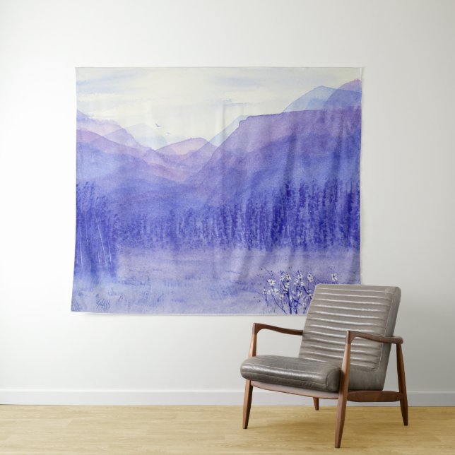 Ghost Mountains Valley Watercolor Landscape Tapestry (In Situ (Horizontal))