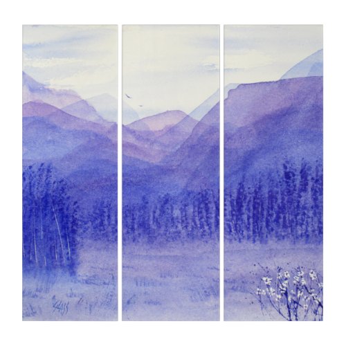 Ghost Mountains Valley Watercolor Landscape Triptych