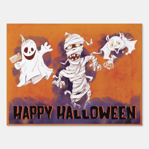 Ghost Mummy Bat Spooky Halloween Sign