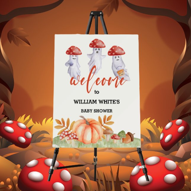 Ghost Mushroom Halloween Baby Shower Welcome Sign  (Ghost Mushroom Halloween Baby Shower Welcome Sign)