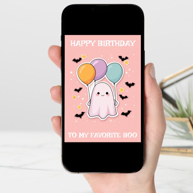 Ghost My Favorite Boo Halloween Birthday Card (Front Digital)