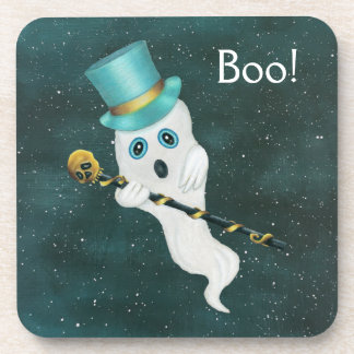 Ghost Night Sky Blue eyes Top Hat Gold Skull Cane Beverage Coaster