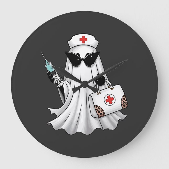 Ghost Nurse Halloween Large Clock (Front)