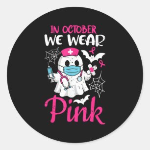 Ghost Nurse Halloween Nursing Breast Cancer Nk Rib Classic Round Sticker