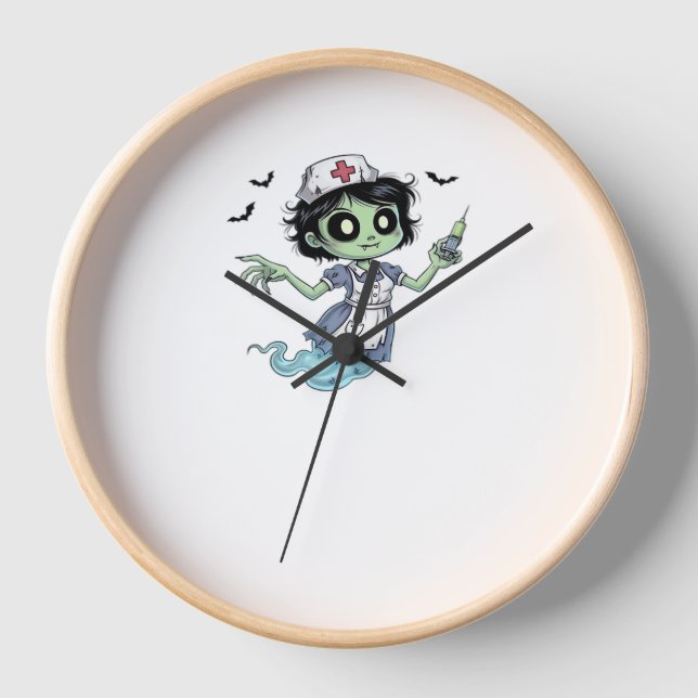 Ghost Nurse  Spookily Caring and Whimsically Haunt Clock (Front)