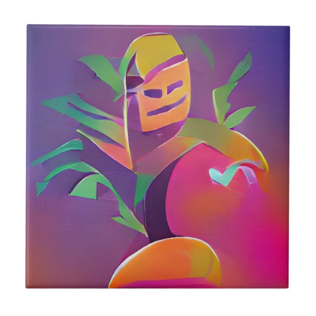 Ghost of a mango popsicle abstract digital art  ceramic tile (Front)