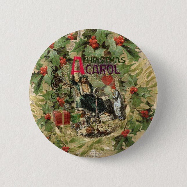 Ghost of Christmas Present Illustration Scrooge Button (Front)