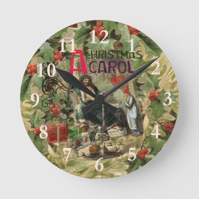 Ghost of Christmas Present Illustration Scrooge Round Clock (Front)