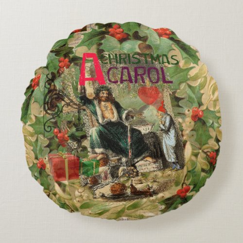 Ghost of Christmas Present Illustration Scrooge Round Pillow