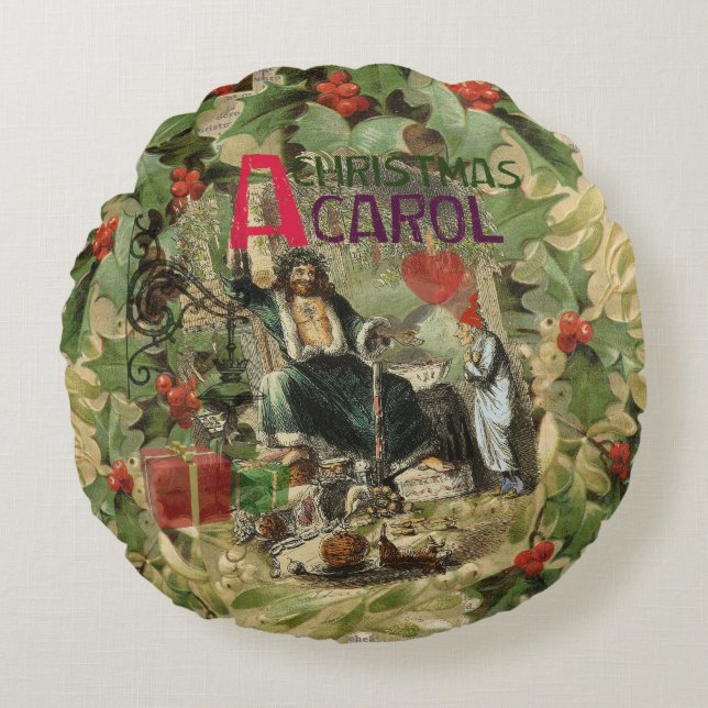 Ghost of Christmas Present Illustration Scrooge Round Pillow (Front)