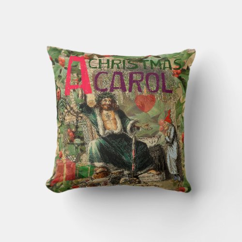 Ghost of Christmas Present Illustration Scrooge Throw Pillow