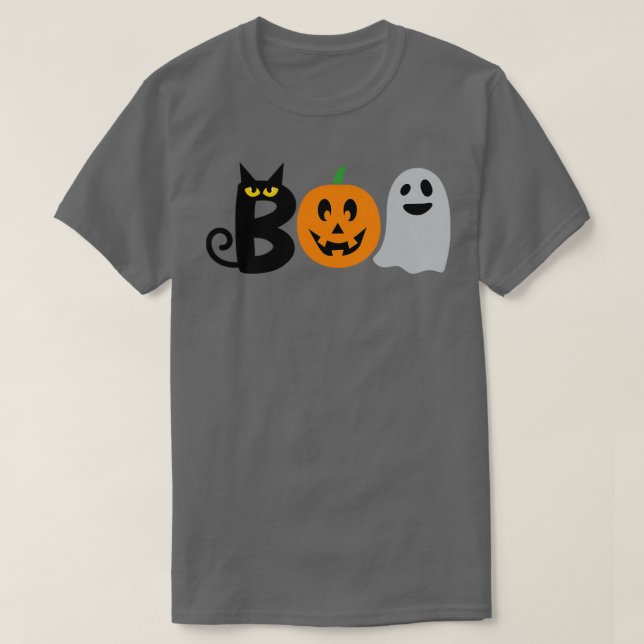 ghost of disapproval gray halloween with black cat T-Shirt (Design Front)