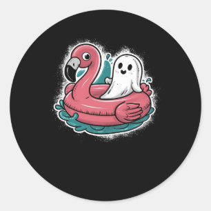 Ghost On A Pool Funny Spooky Summer Summerween Hal Classic Round Sticker