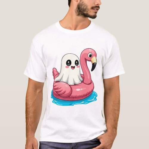 Ghost On A Pool Funny Spooky Summer Summerween Hal T_Shirt