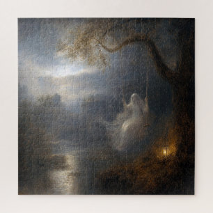 Ghost on a Tree Swing in Moonlight Jigsaw Puzzle