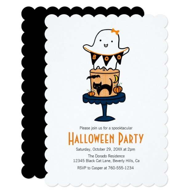 Ghost On Halloween Cake Invitation