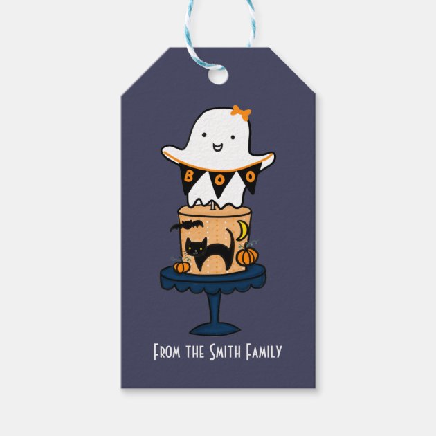 Ghost On Halloween Cake Gift Tags