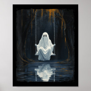 Ghost On Swing Spooky Art Costume Cute Halloween G Poster