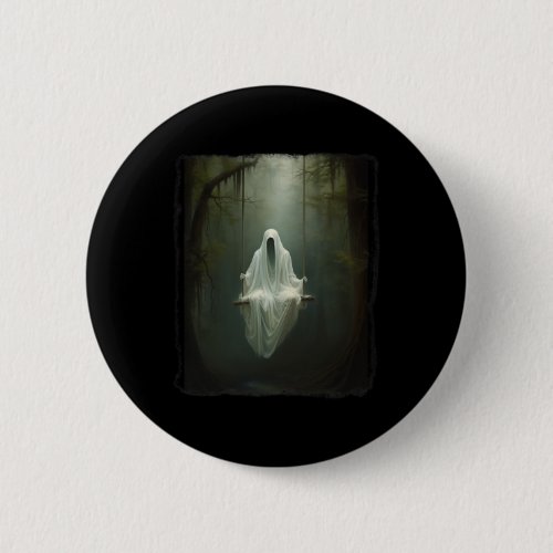 Ghost On The Swing In Floral Forest Halloween Vint Button