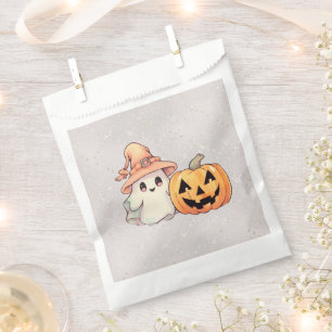 Ghost Orange Witches Hat Silver Happy Halloween Favor Bag