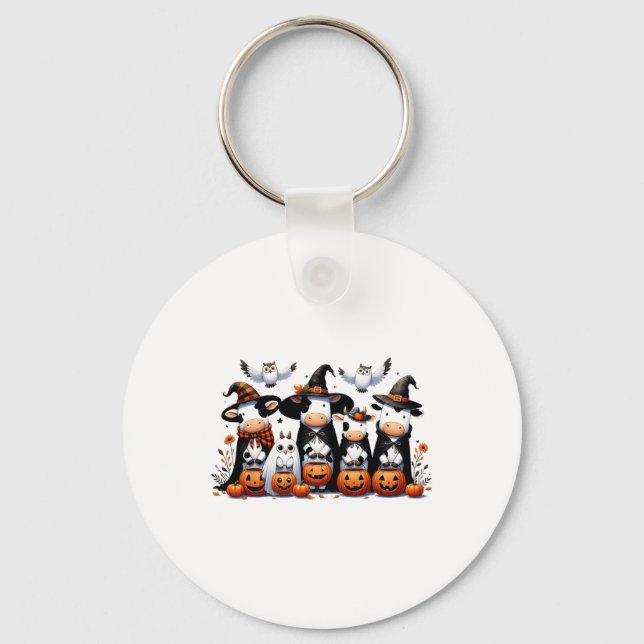 Ghost Owls Cows Halloween Animals Cow Lover Spooky Keychain (Front)