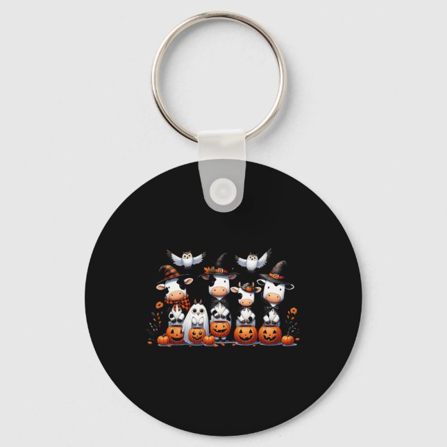 Ghost Owls Cows Halloween Animals Cow Lover Spooky Keychain (Front)