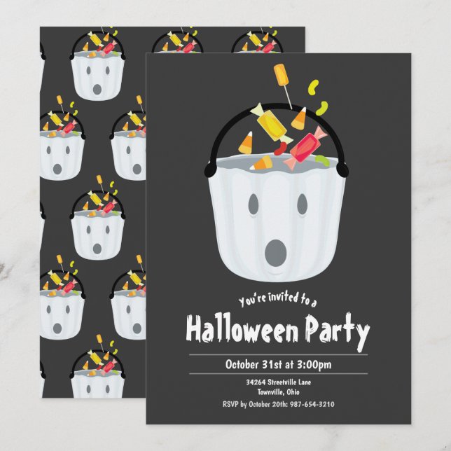 Ghost Pail Candy Kid’s Halloween Party Invitation (Front/Back)