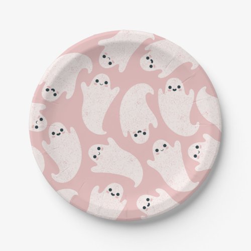 Ghost paper plates in pink background