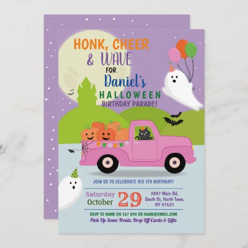 Ghost Party Birthday Parade Drive By Pink Truck Invitation