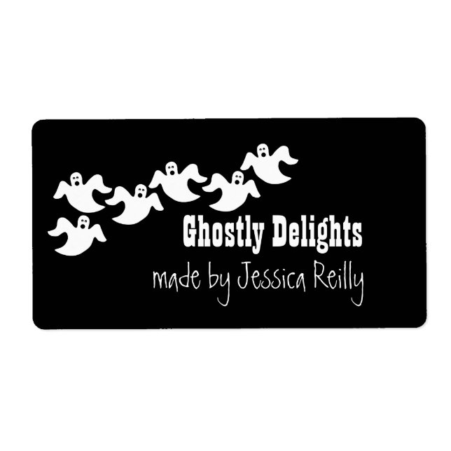 Ghost Party Halloween Baking Labels, Black Label (Front)