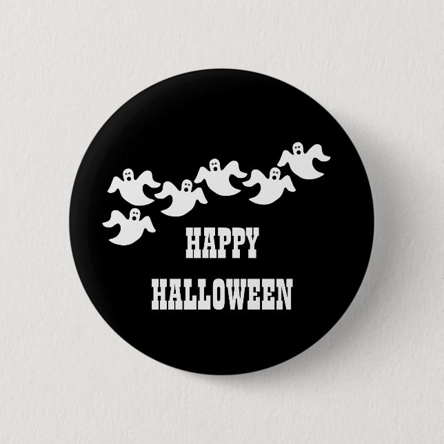 Ghost Party Halloween Button, Black Button (Front)