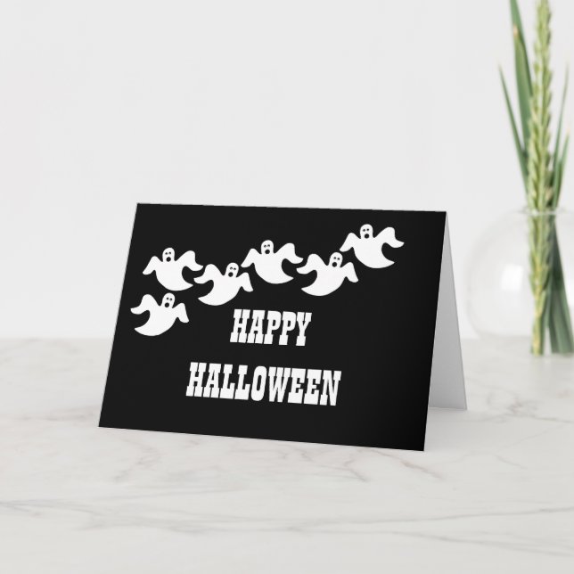 Ghost Party Halloween Card, Black Card (Front)