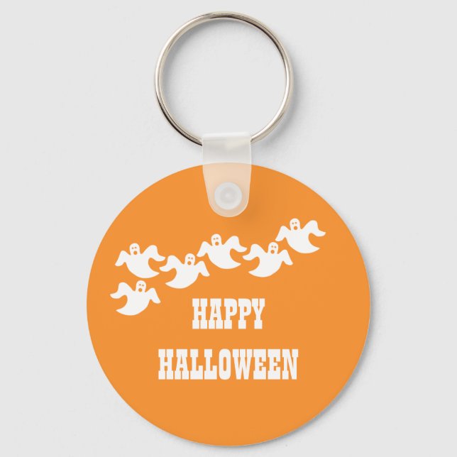 Ghost Party Halloween Keychain, Orange Keychain (Front)