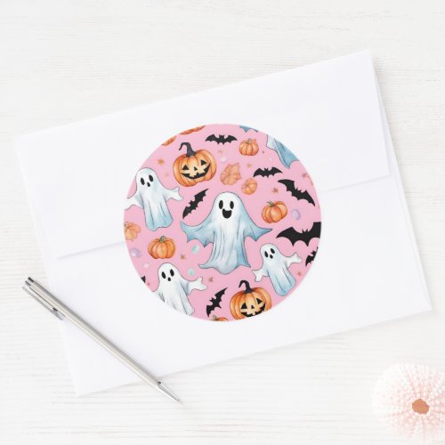 Ghost Party In Pink Classic Round Sticker