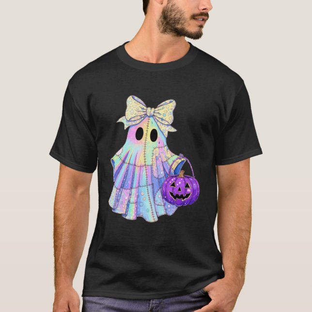 Ghost Patchwork Pumpkin Halloween Quilting Sewers  T-Shirt (Front)