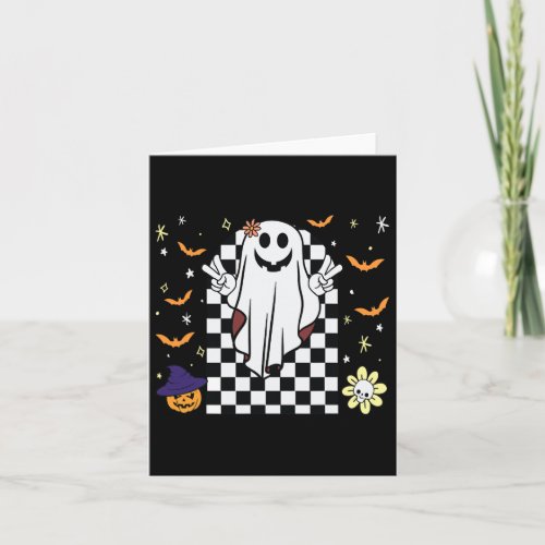 Ghost Peace Sign Hand Gesture Checkerboard Retro H Card