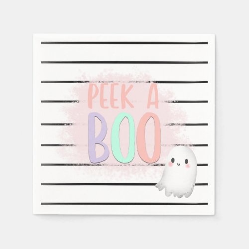 Ghost Peek A Boo Pastel Pink Halloween Birthday  Napkins