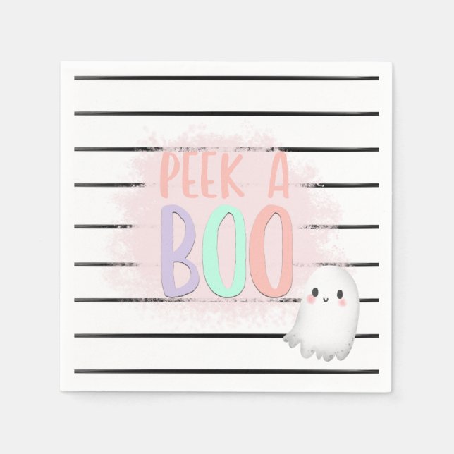 Ghost Peek A Boo Pastel Pink Halloween Birthday  Napkins (Front)