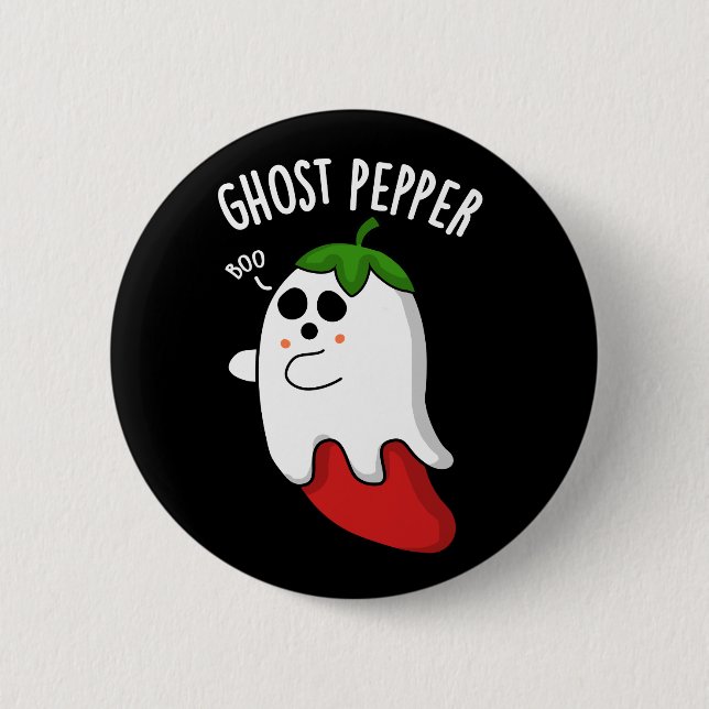 Ghost Pepper Funny Chili Pun Dark BG Button (Front)
