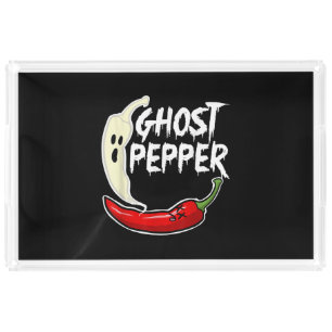 Ghost Pepper Funny Spicy Hot Halloween Ghost Peppe Acrylic Tray