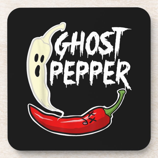 Ghost Pepper Funny Spicy Hot Halloween Ghost Peppe Beverage Coaster (Front)