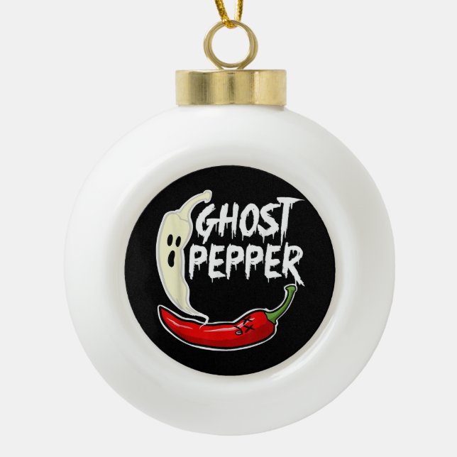 Ghost Pepper Funny Spicy Hot Halloween Ghost Peppe Ceramic Ball Christmas Ornament (Front)
