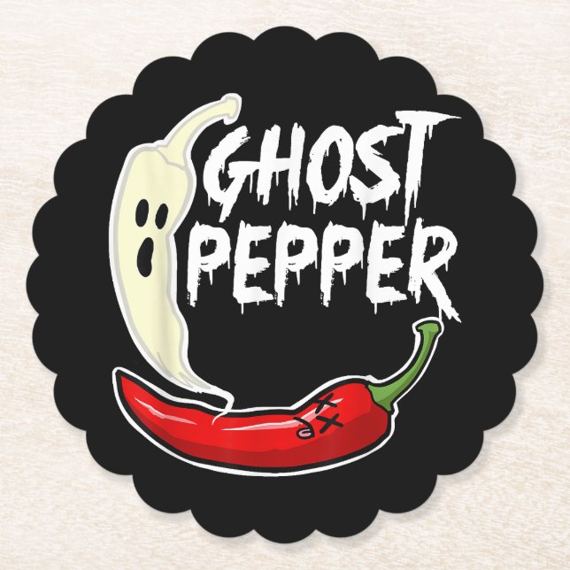 Ghost Pepper Funny Spicy Hot Halloween Ghost Peppe Paper Coaster (Front)