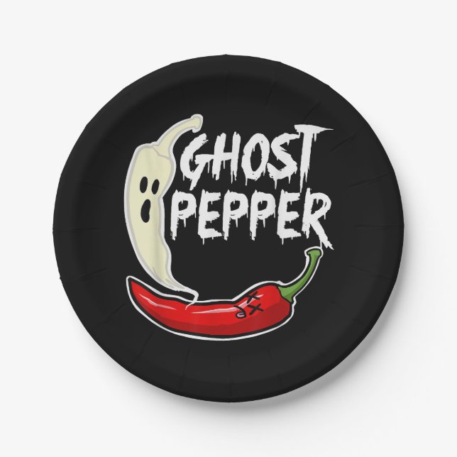 Ghost Pepper Funny Spicy Hot Halloween Ghost Peppe Paper Plates (Front)