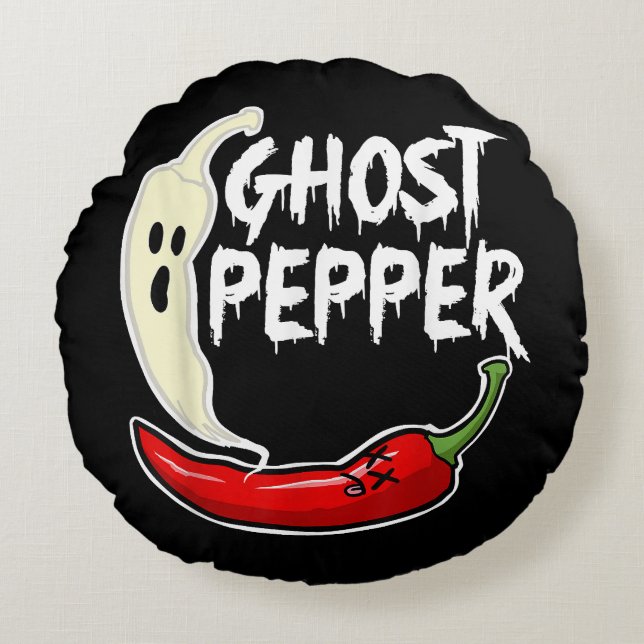 Ghost Pepper Funny Spicy Hot Halloween Ghost Peppe Round Pillow (Front)